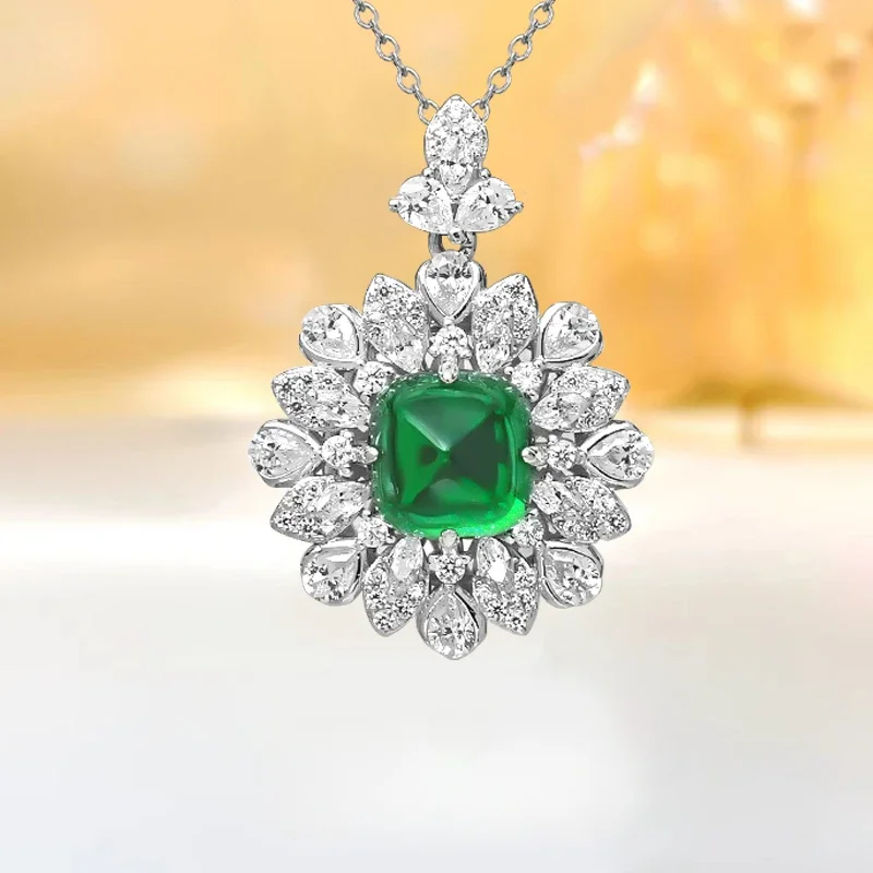 

New Fashionable Colorful Treasure Green Sugar Tower 925 Sterling Silver Pendant Small Design Retro Senior Jewelry Women