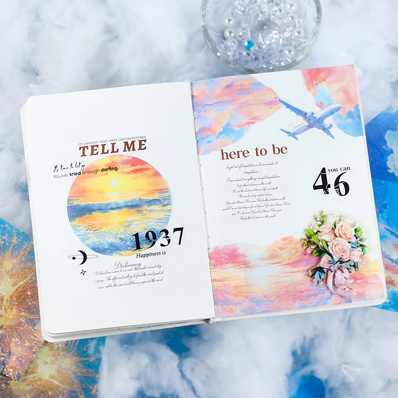 Journal  GO 20pcs Void Realm Aesthetics Sky Cloud Hot Air Balloon Papers Collage Decor Material Paper for Journal Scrapbooking