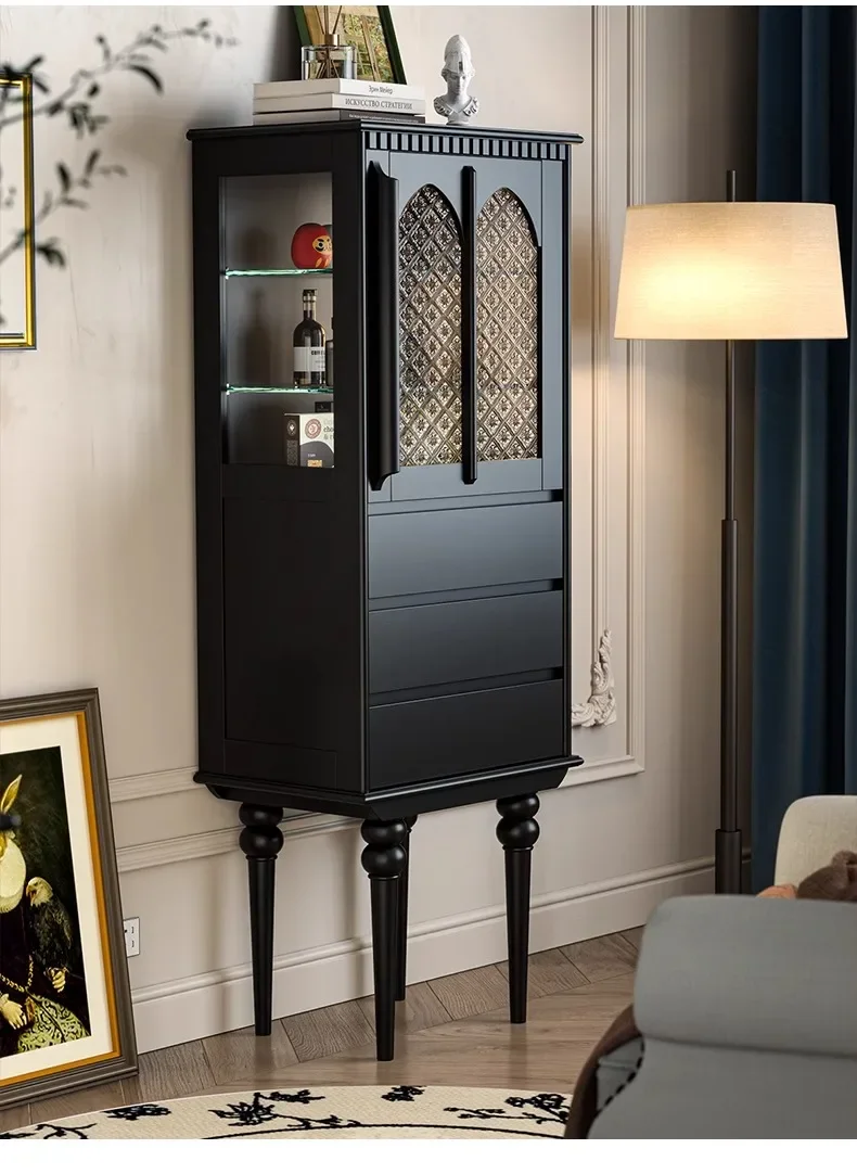 

Solid wood American glass door storage wine cabinet living room display floor storage cabinet