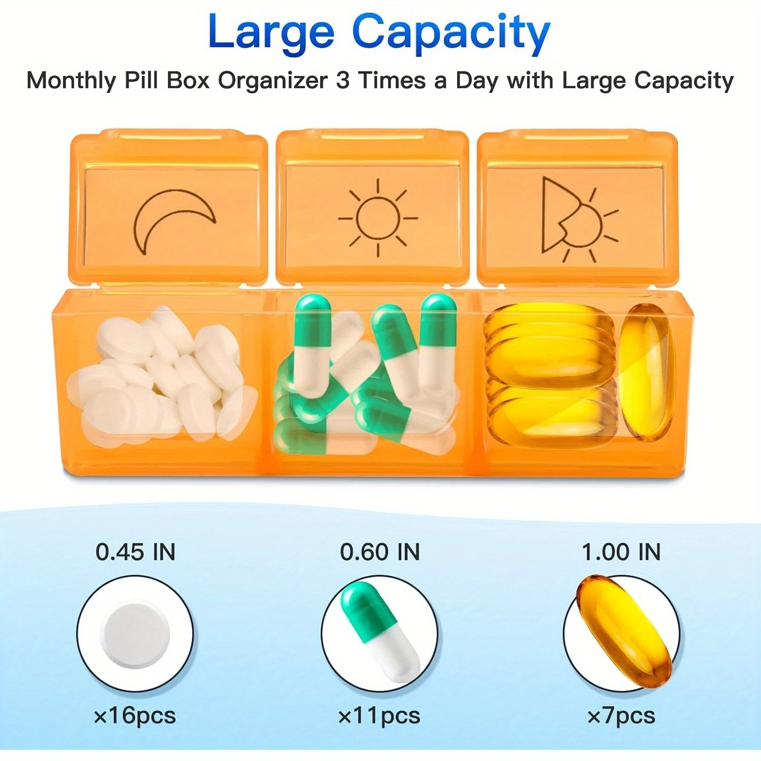 Monthly Pill Organizer, 30 Day Travel Pill Box Organizer With 32 Daily Compartments, Month Pill Box Organizer For Fish Oil, Vita