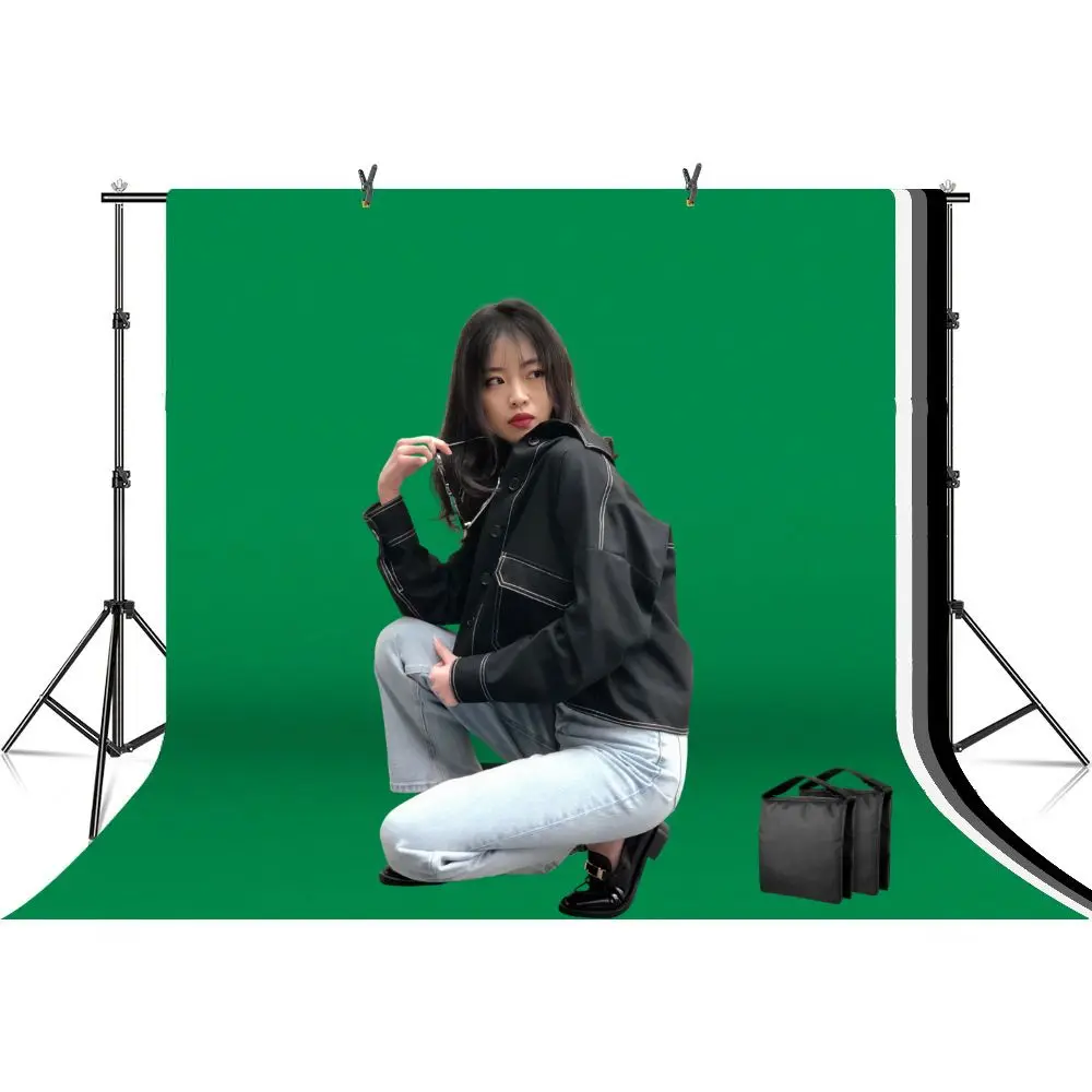 Photography Stand Photo Studio Background Green Screen 3pcs Backdrops Chromakey Support System Frame Carry Bag Light Kit Chroma