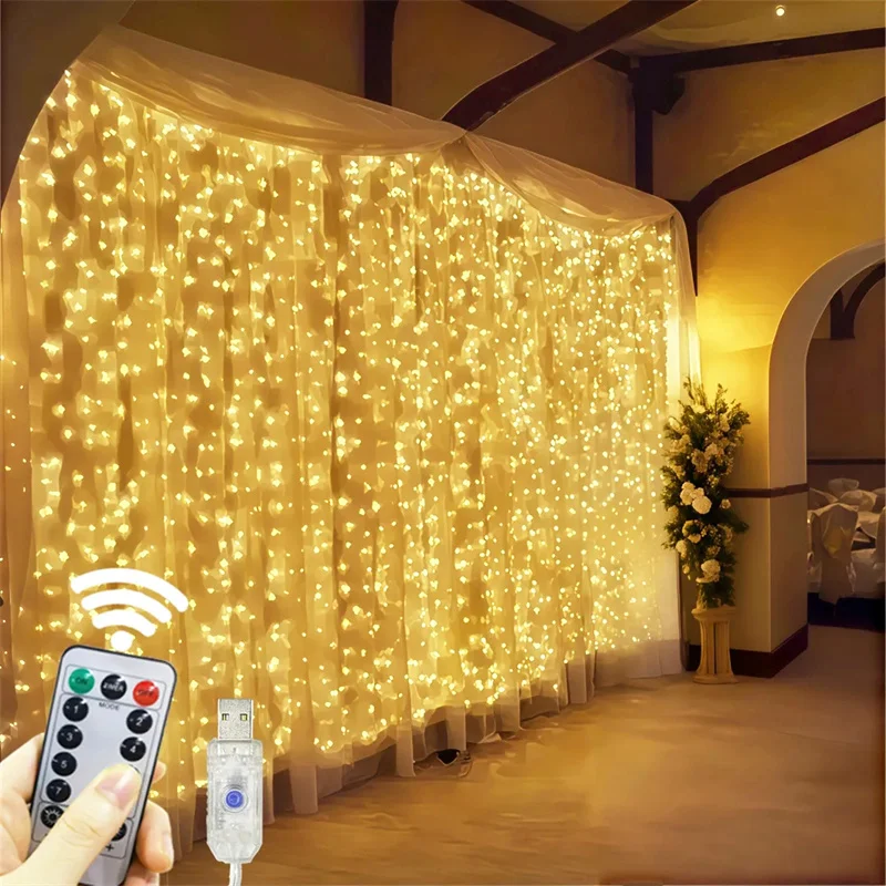 Curtain LED String Lights Garland Festival Christmas Decoration USB Remote Control Holiday Wedding Fairy Lights for Bedroom Home