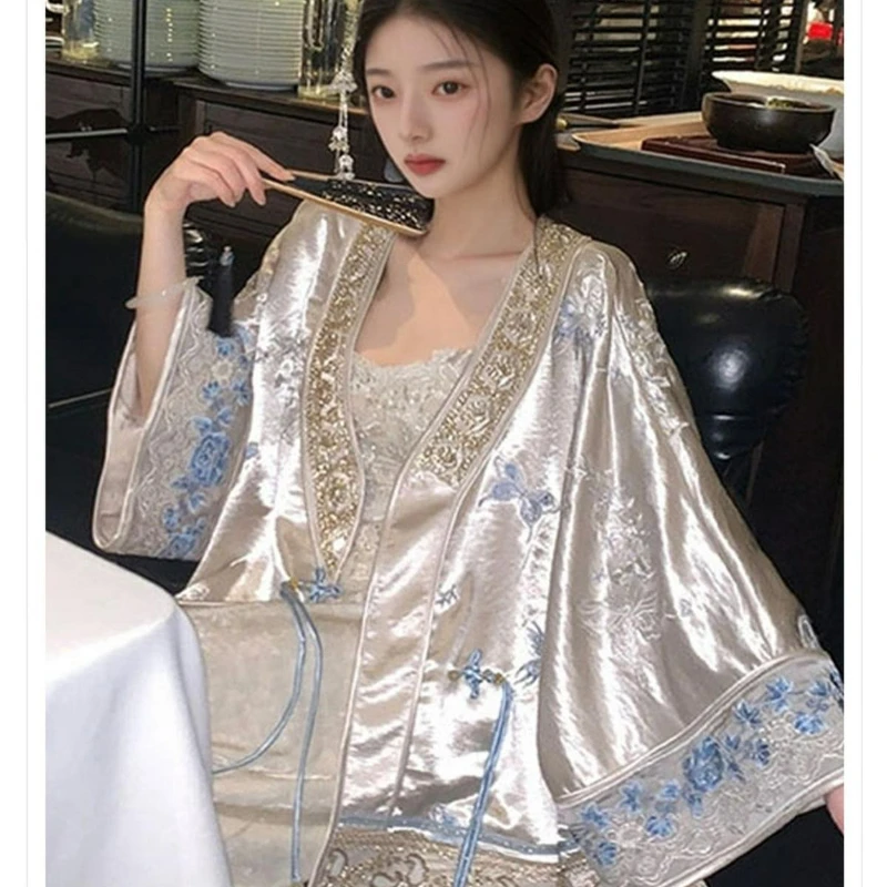 Spring High-end New Chinese Style Top with Butterfly Embroidery Slanted Cardigan Heavy-duty Light Luxury Loose Jacket for Women
