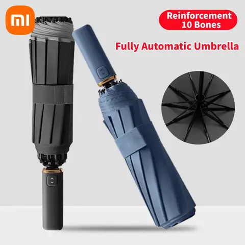 Xiaomi Automatic Umbrella 10 Ribs Windproof Compact Fold - UPF 50+ Sun Rain Proof for Beach Travel, One-Button Open & Close