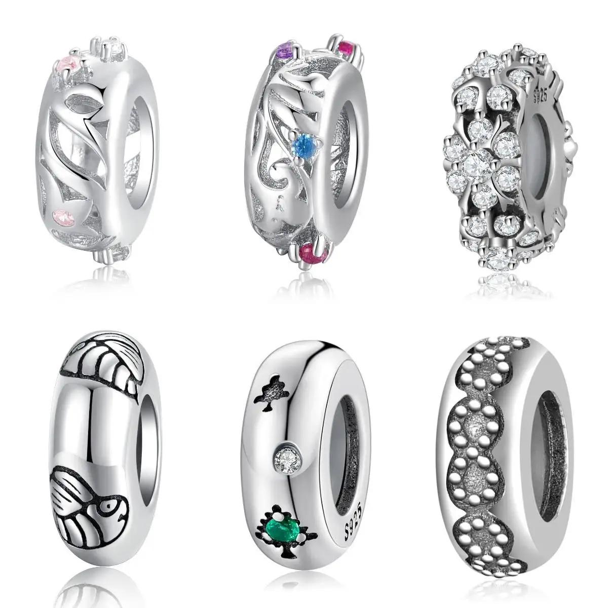 

JIUHAO Bee Leaves Zircon Stopper Charm with Silicone for 3MM Snake Bracelet or Bangle 925 Sterling Silver Diy Jewelry