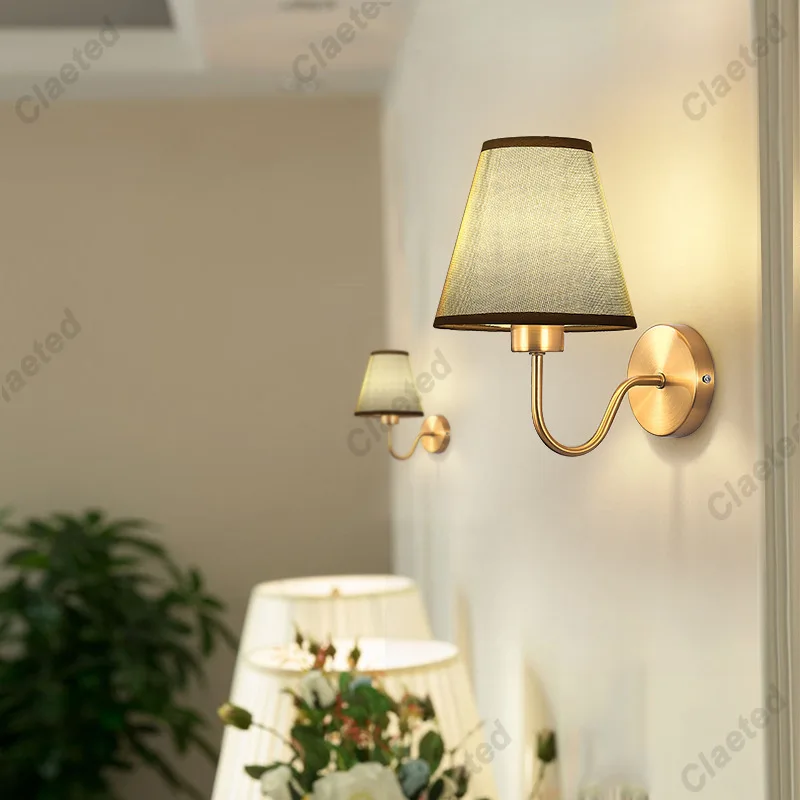 LED Modern Wall Lamp Indoor Lighting Nordic Fabric Retro Wall Lamp Home Bedroom Bedside Hotel Lamp