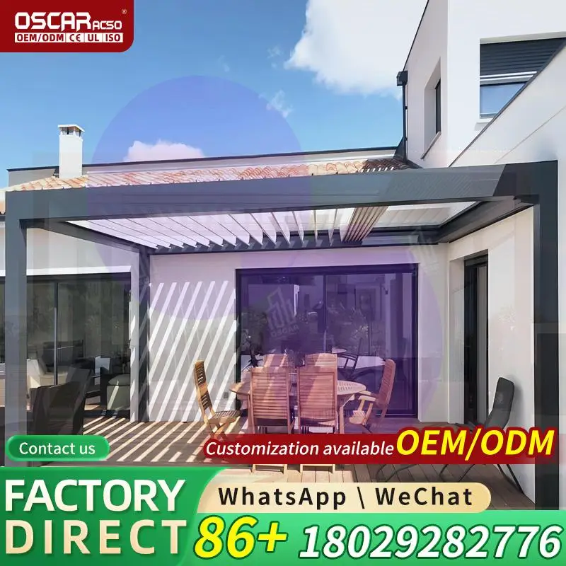 

Customized Rainproof Motorized Outdoor Garden Bioclimatic Louvered Aluminum Retractable Roof Pergola for Patio Backyard Terrace