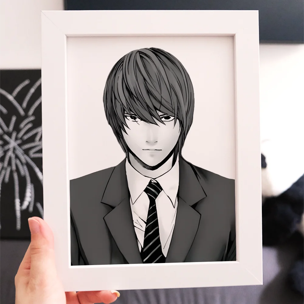 Death Note Anime Yagami Light Black and White Photo Frame Photos Bedroom Living Room Decoration Desktop Photo Frame Stand