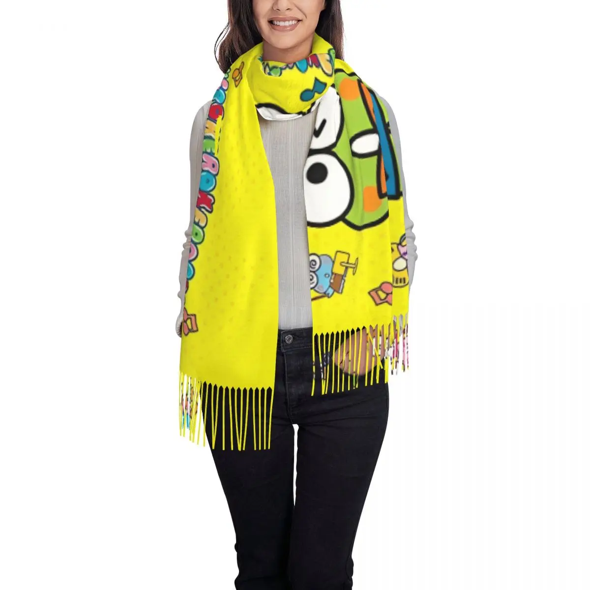 Warm Scarf Winter MINISO Sanrio Keroppi Cute Cartoon Frog Shawls Wrpas Custom Bufanda Mujer Women Luxury 2024 Large Scarves