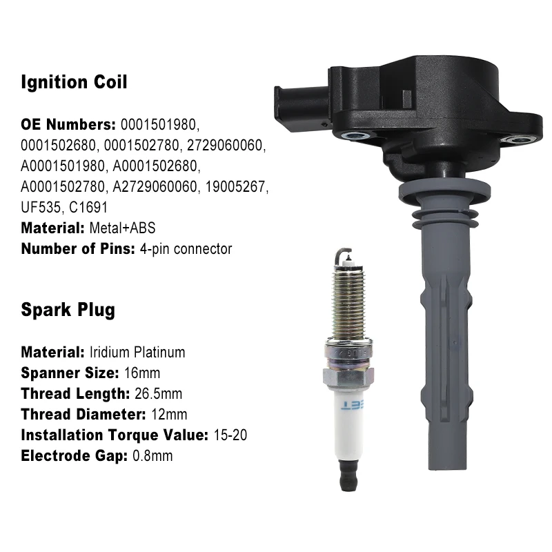 Ignition Coils Spark Plug Kit For BENZ W203 W204 W211 W212 W221 W251 C230 C350 E230 E280 S350 CLK CLS GLK SLK UF535 0001501980 view 2
