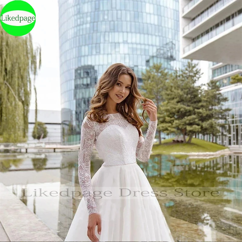 Vintage Lace Wedding Dresses For Women 2024 A-Line Vestidos De Novia With Belt Bride Gown Long Sleeves Bridal Robe De Mariée