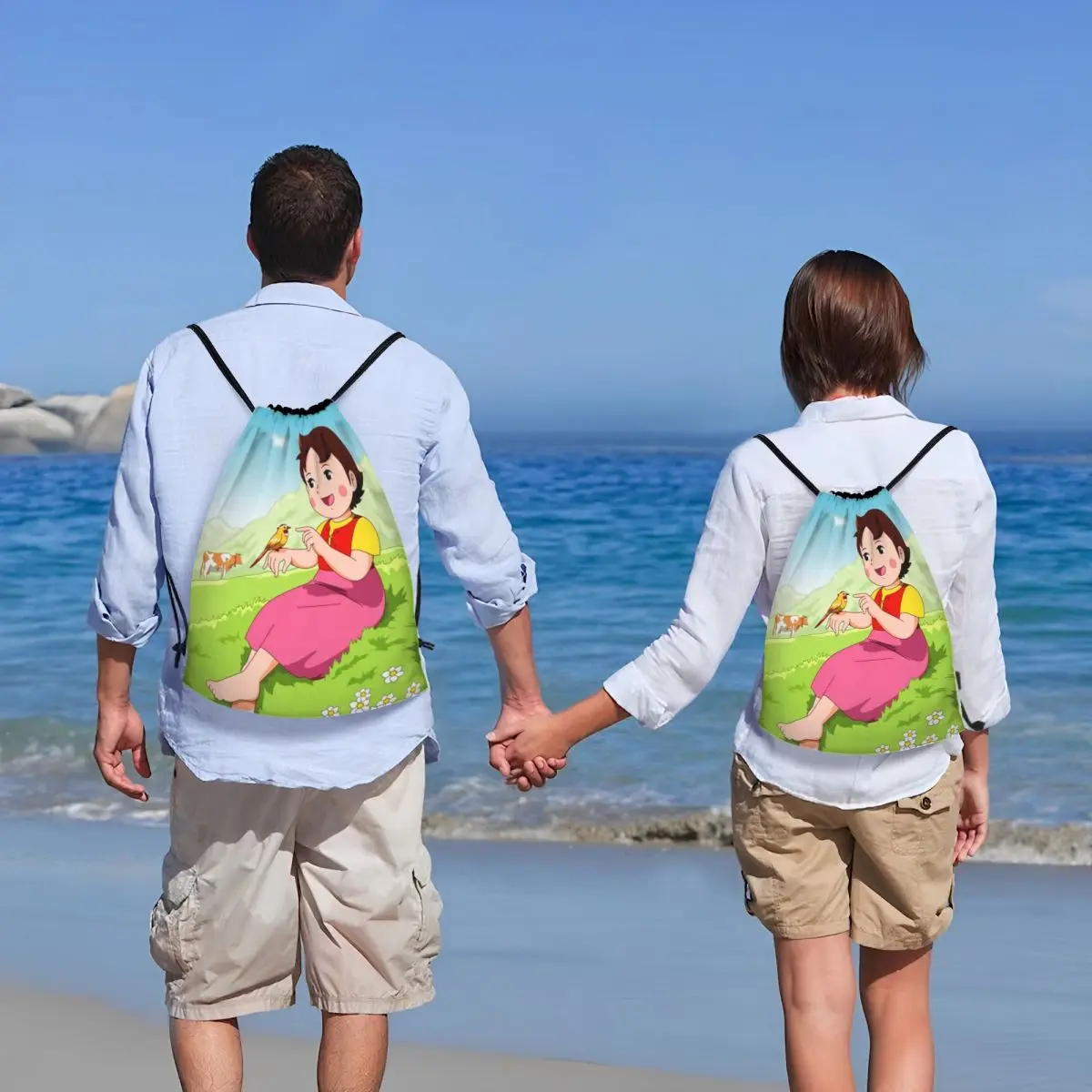 Alps Mountain Girl Happy Heidi bolso con cordón hombres mujeres portátil deportes gimnasio mochila compras almacenamiento mochilas