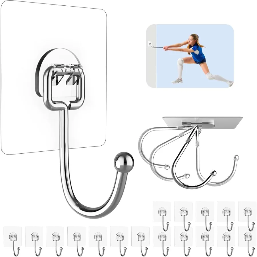 

20 упаковок больших клейких крючков для подвешивания сверхмощных самоклеящихся липких крючков 44 макс. Водонепроницаемый настенный крючок из нержавеющей стали для