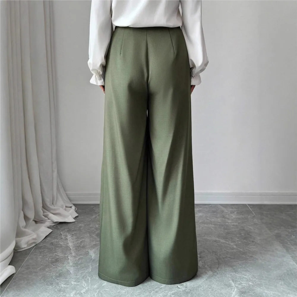 Pantaloni eleganti da donna a gamba larga Pantaloni casual con trama pieghettata Pantaloni dritti drappeggiati autunnali Pantaloni versatili femminili alla moda