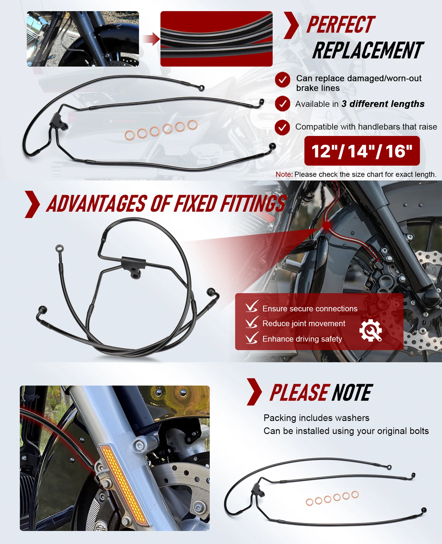 Großhandel 12" 14" 16" Lenker-Verlängerungs-Bremsleitung für Harley Touring Modelle 1994-2007 ohne ABS – Detail 3
