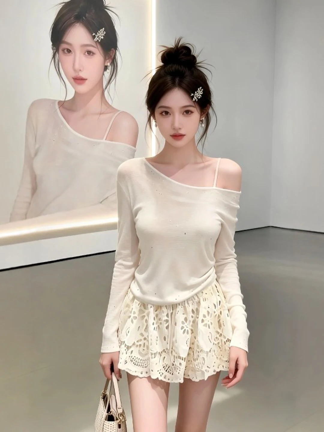 

Unique Small Size Slope oulder Top f Skirt Two Piece Set Clete Ootd Spring 2026 Faion Women's Comfortable Warmth