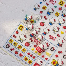 1PCS Sanrio Cute Hello Kitty 5D Embossed Nail Art Stickers New Anime Character Nail Art Decoration Kurome Melody Nail Stickers