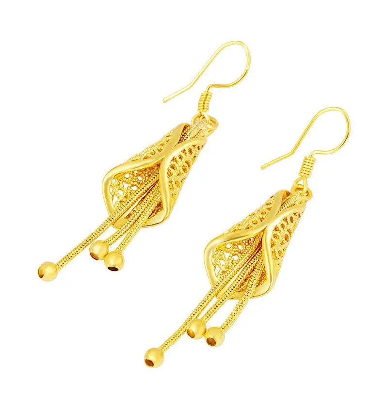 HOYON – boucles d\'oreilles à crochet incurvé pour femmes, couleur or pur 24k, bijoux de mariage pour mère, longue durée, ne se décolore pas, cadeau