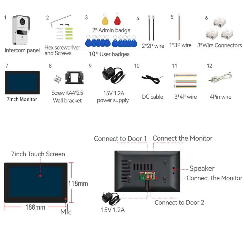 Nowy 7-calowy 2-calowy monitor WiFi Wideodomofon TUYA Inteligentna aplikacja domowa Bezprzewodowy wideodomofon RFID Kamera HD System kontroli dostępu