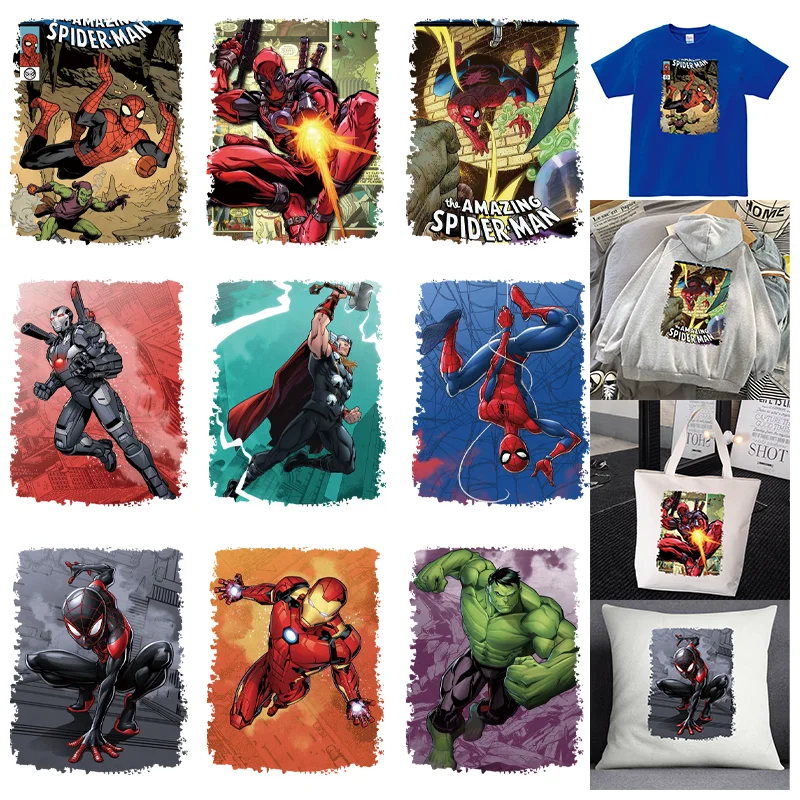 Термоклейкие наклейки на одежду с принтом героев Marvel