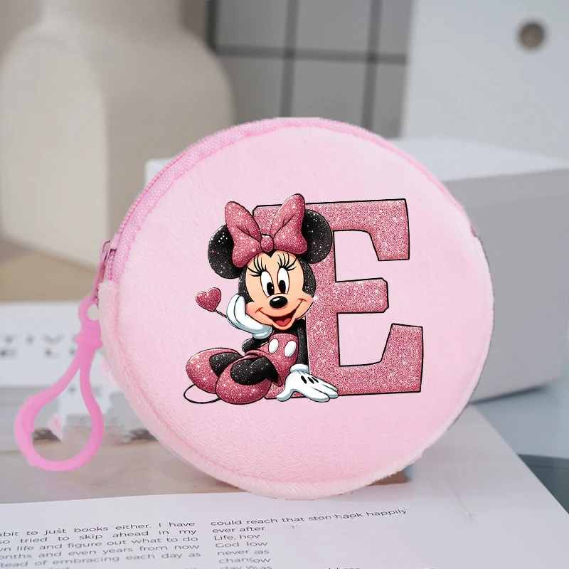 ديزني ميكي ميني ماوس جولة محفظة للعملة أنيمي مطبوعة رسالة محافظ الأطفال صغيرة سستة تخزين أكياس مفتاح كيس مزموم هدية