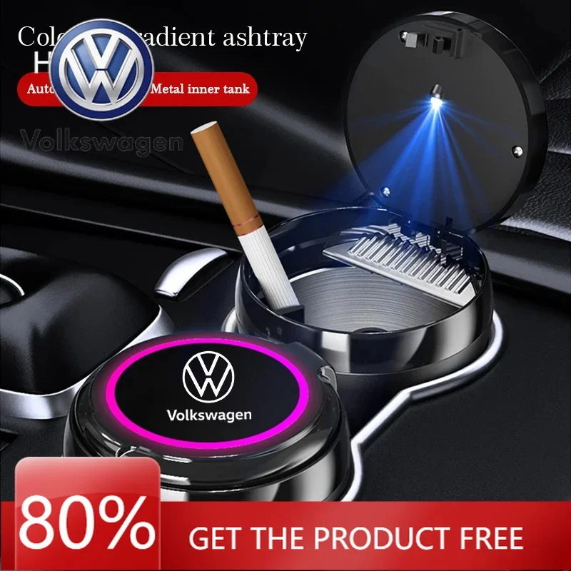 

Светящаяся автомобильная пепельница с LED-подсветкой и цветной атмосферной подсветкой для логотипа VW, подходит для Volkswagen GTI, Golf 6, 7, 8, Polo, VW R-Line, CC, P.