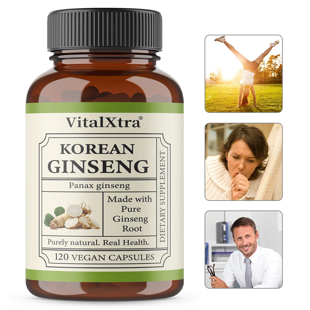 

Экстракт корня корейского женьшеня, 1000 мг, естественная энергия, фокус, поддержка иммунитета, жизненная сила и выносливость - без ГМО, веганский, без глютена