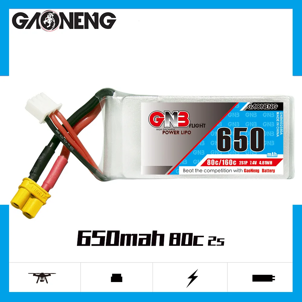 GNB 2S 3S 4S 6S Lipo Battery 450mAh 550mAh 650mAh 80C/160C With XT30 Plug for FPV Drone Quadcopter Helicopter Airplane Parts