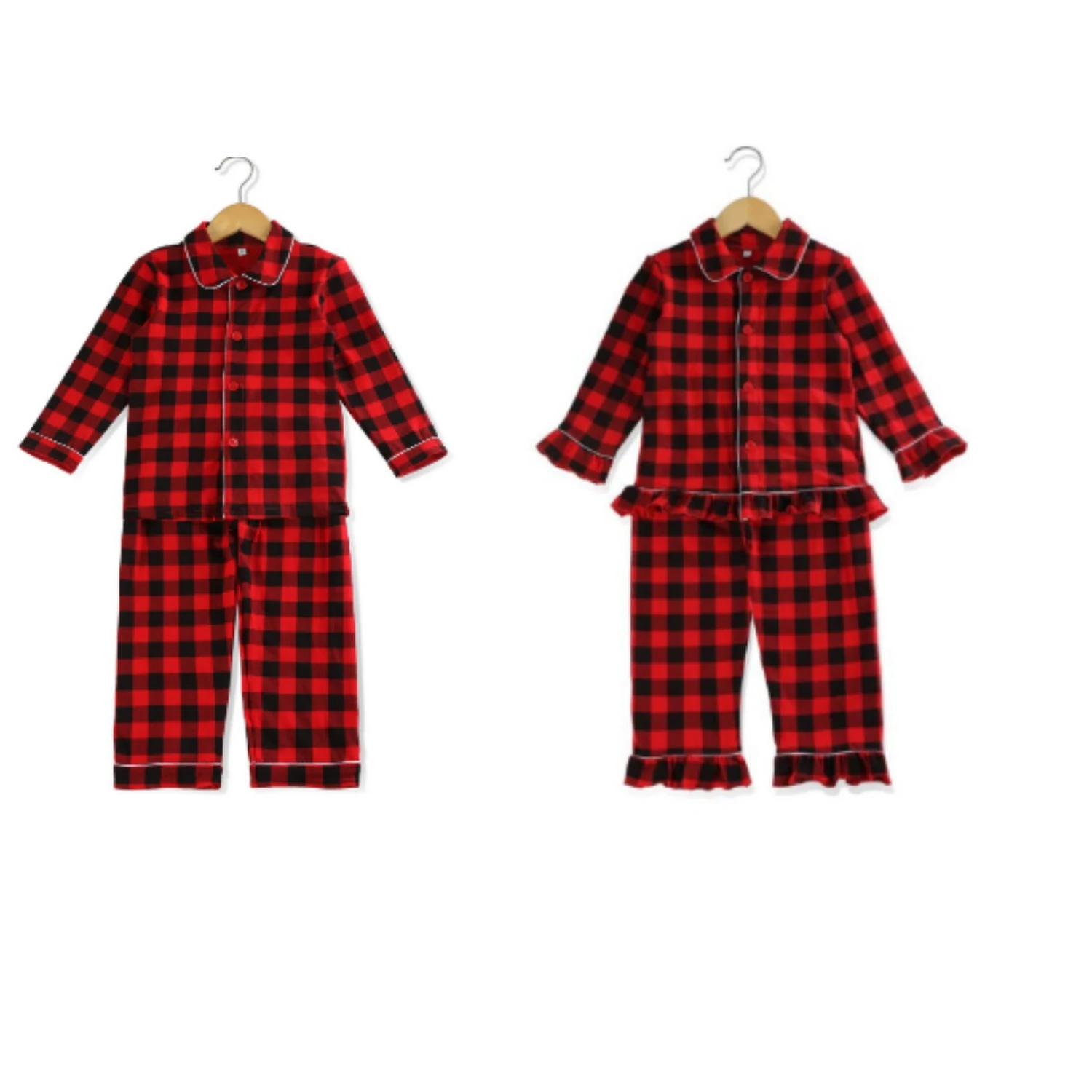 

Ruffle Kids Winter Children Boys Girls Pyjamas Christmas Kids Clothing Set Red Plaid Baby Pajamas