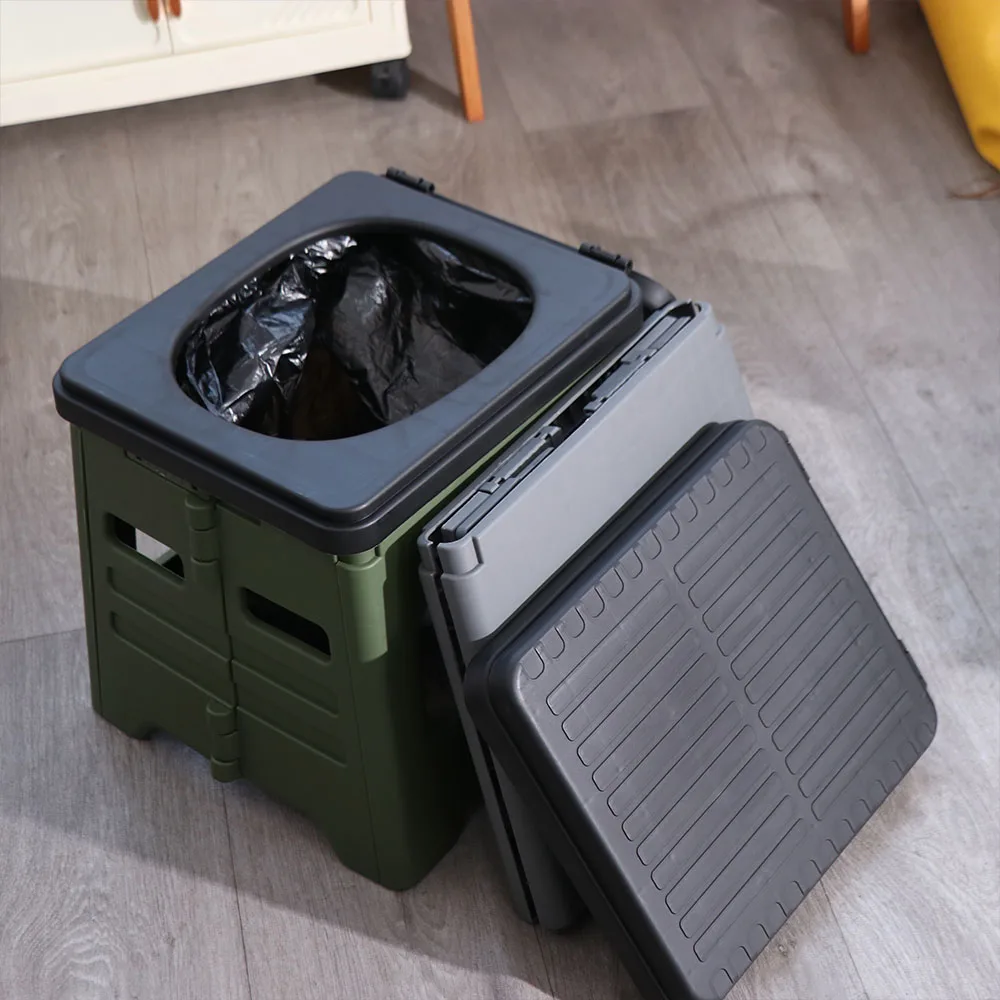 مرحاض PP محمول قابل للطي خفيف الوزن ومتعدد الوظائف في الهواء الطلق مع غطاء مرحاض شاحنة قابلة للطي متينة