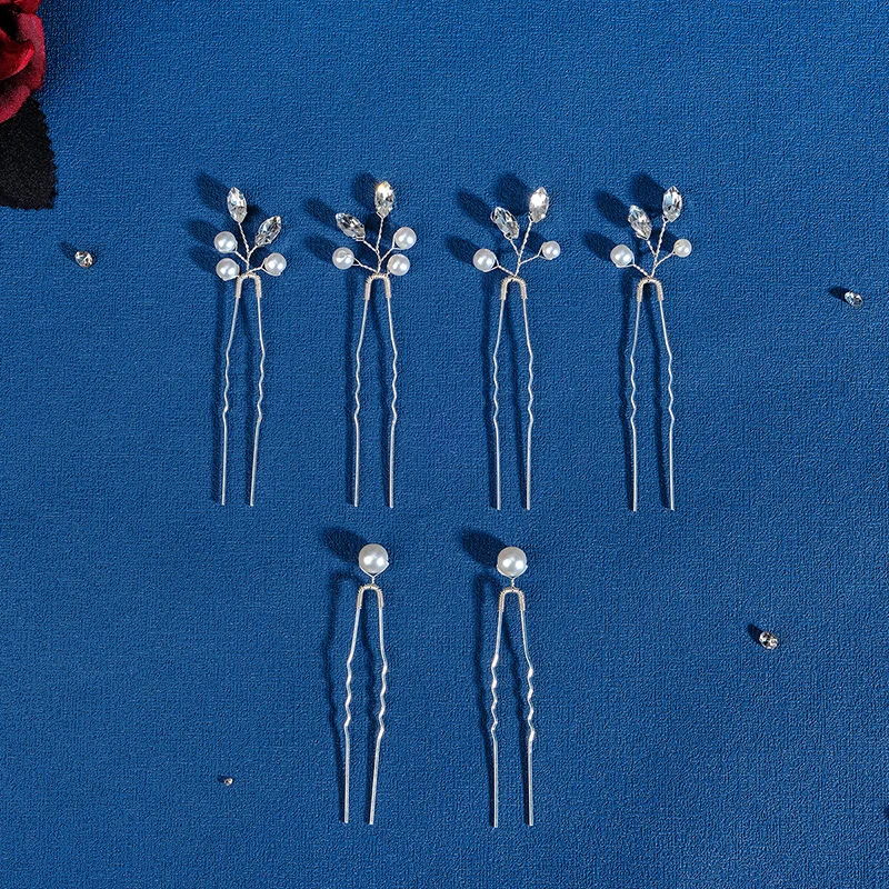 6PCS Beliebte handgemachte Hochzeit Haarnadeln Braut Kristall Perle Blume Haarspange Braut Haarschmuck Zubehör – Detail 12