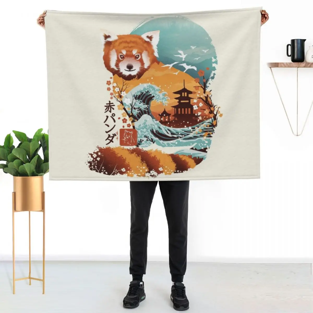 Ukiyo e Red Panda Throw Blanket Fuzzy Plush Throw Blanket for Sofa Chair