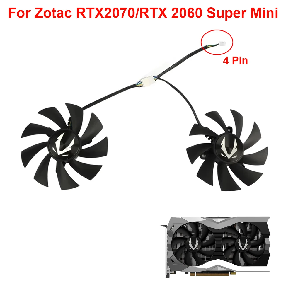

2Pcs RTX2070 GPU Cooling Fan Replacement For Zotac RTX 2060 Super Mini Graphics Card 4Pin Cooler Fans 87mm DIY Repair Parts