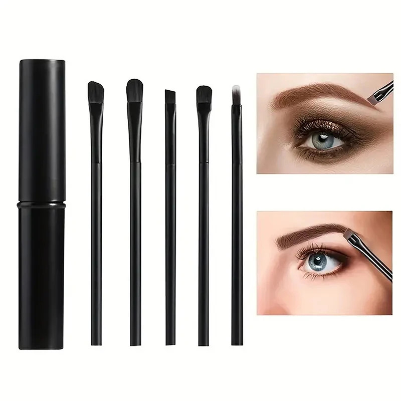 Brochas cosméticas, brocha para sombra de ojos, 5 uds., Mini juego de brochas de maquillaje de ojos portátiles para viaje, sombra de ojos, delineador de ojos, brocha para cejas y labios