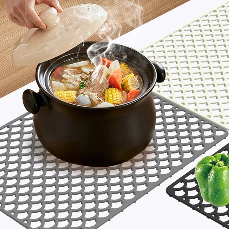 Silicone Kitchen Sink Mat, Hollow Drain Design, Anti-Scratch Bottom, Non-Slip Multi-Purpose Protector Pad for Kitchen Sinks
