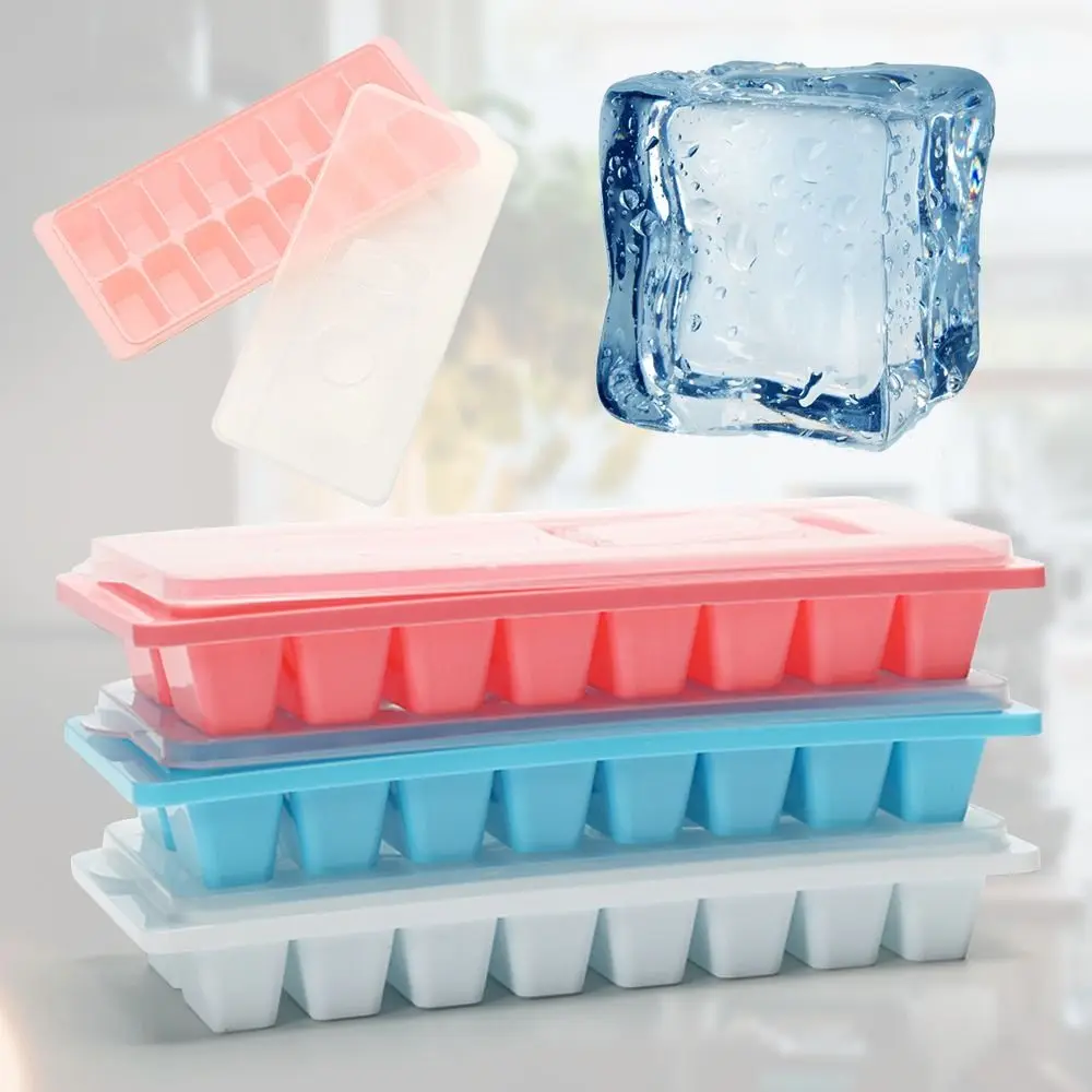 DIY 16-Gitter-Eiswürfelform aus Kunststoff mit Deckel, verschiedene wiederverwendbare Eiswürfelform, einfache Nachfüllung, stapelbar