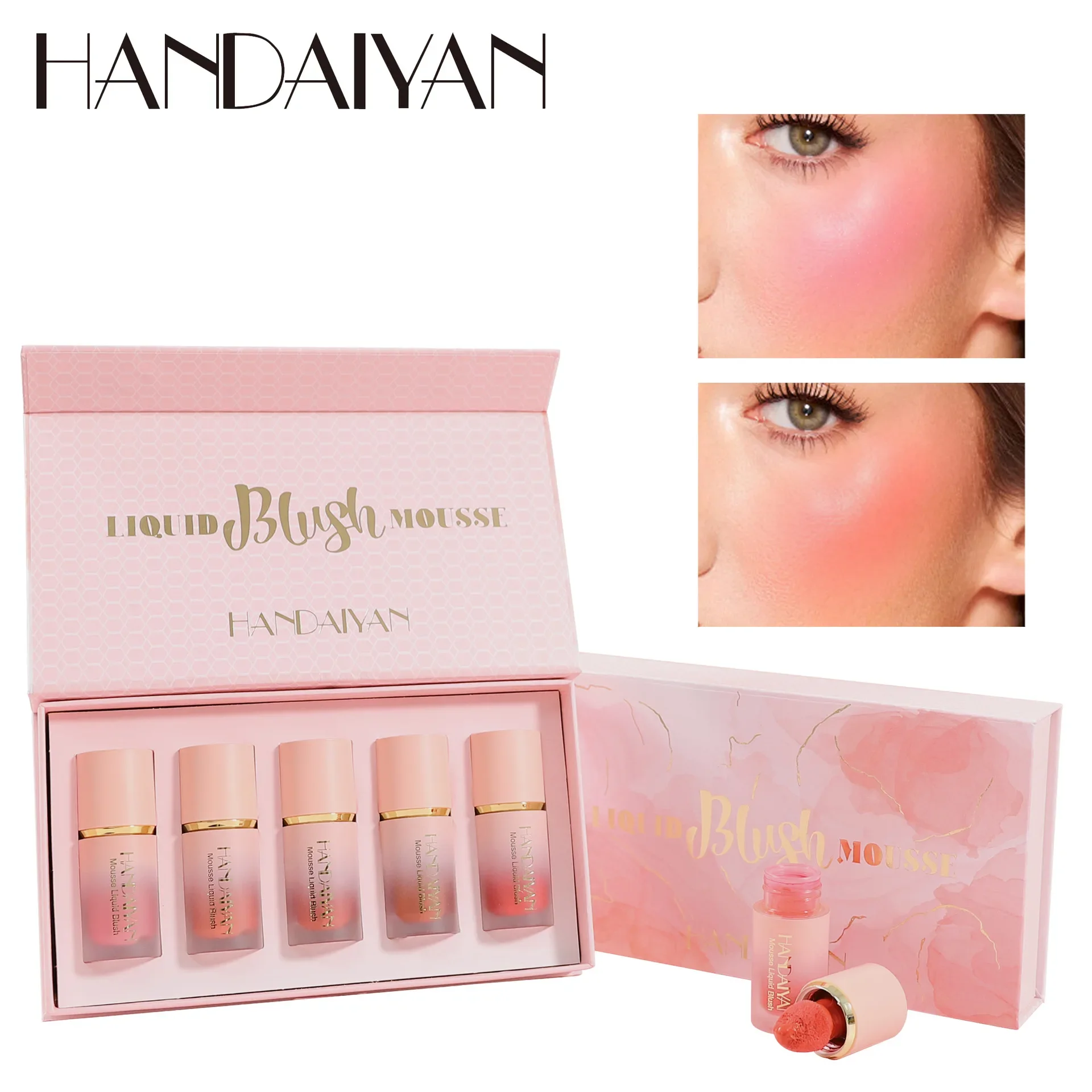 

HANDAIYAN Liquid Blush Set Long Lasting Makeup with Sponge Tip Blusher Pearlescent Matte Contouring Easy To Color Liquid Blusher