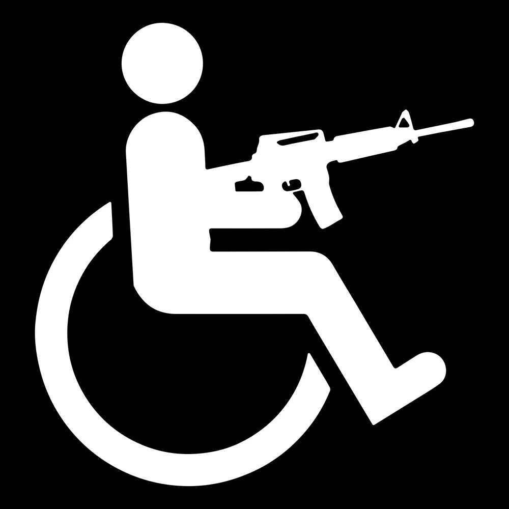 Disabled with A Gun Car Stickers Waterproof Decals Suitcase Truck Motorcycle Auto Decoration Accessories PVC,16cm*15cm