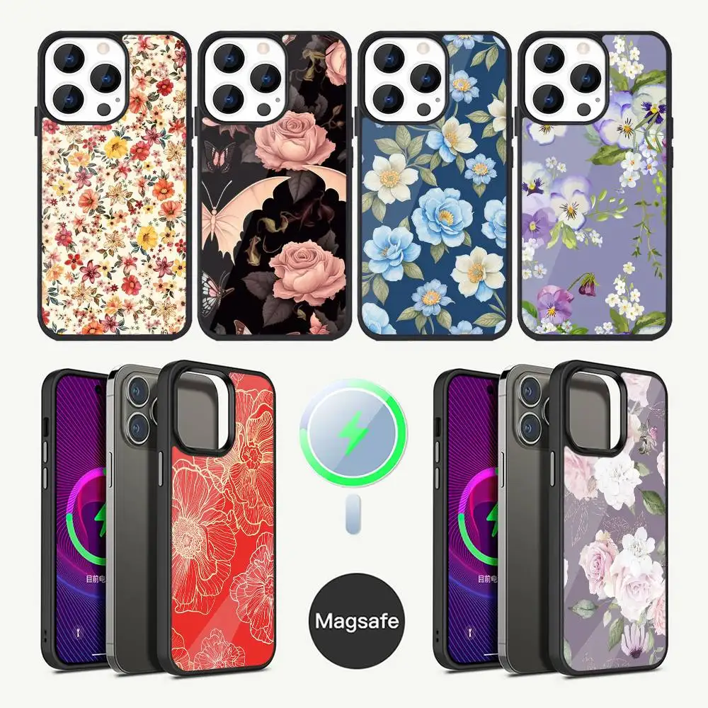 

Vintage Flowers Patterns Phone Case For iPhone 16,15,14,13,12,11,Plus,Pro,Max Mini Magsafe Magnetic Wireless Charging