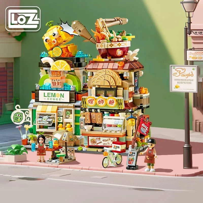 Loz/Loz Lemon Tea Shop Snail Rice Noodles Folding Street View Small Particles Assembled Building Block Toys Assembly Model