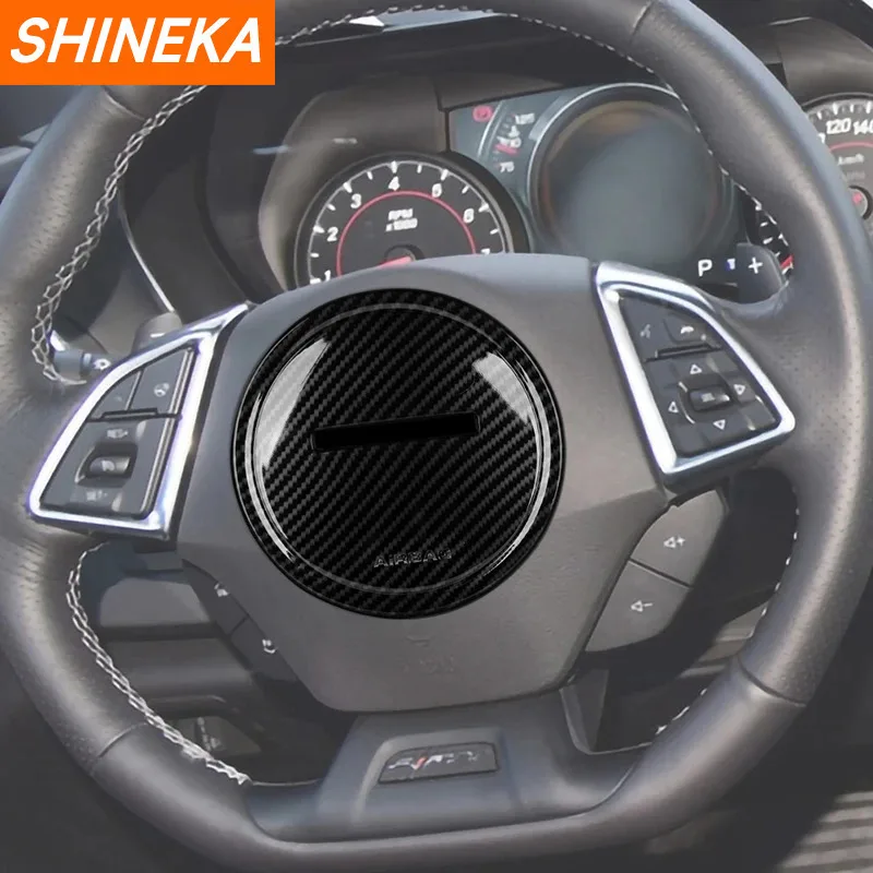 

SHINEKA Car Carbon Fiber Grain Steering Wheel Center Decoration Cover For Chevrolet Camaro 2016 2017 2018 2019 2020 2021 2022 Up