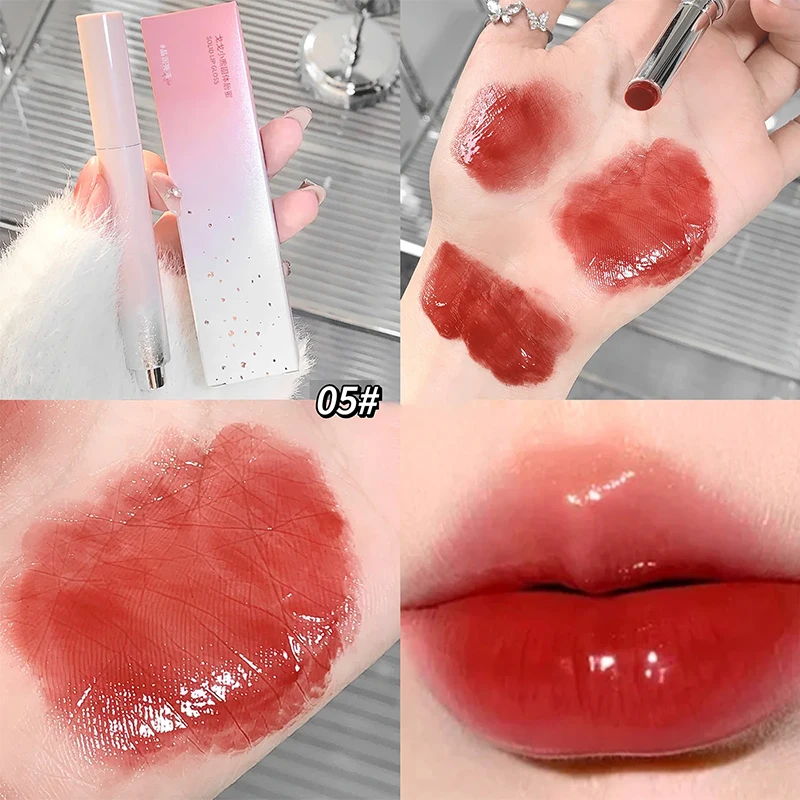 Feste Lippen praller transparent feuchtigkeit spendend Gelee Spiegel rotbraun Lippenstift Pfirsich Marmelade Natur nackt Lippen glasur Make-up