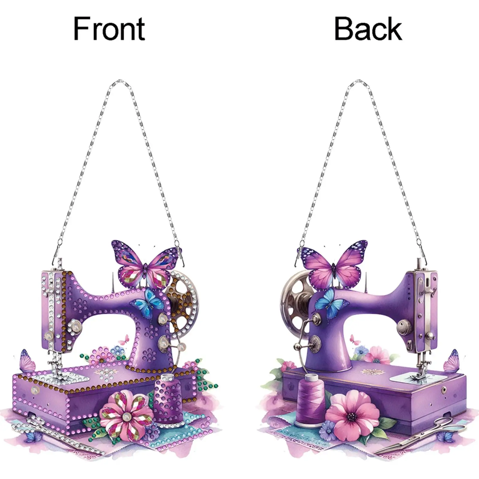 

2pcs Sewing Machine Theme 2D/Flat DIY Hanging Diamond Art Kits Special Shape Diamond Painting Set Wall Decor for Home & Windows