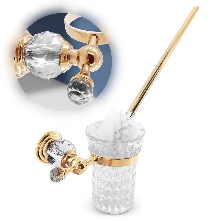 

Stainless Steel Toilet Brush with Crystal Toilet Brush Holder Set Wall Mounted Holder, Replaceable Head, Decorative SpaceSaving