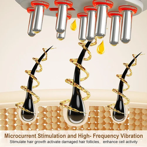 Imagen 2 del producto Masajeador de cuero cabelludo con cabeza de microcorriente, aplicador de aceite, peine, terapia de luz roja, masaje de vibración, líquido, peine antipérdida de cabello, medicina
