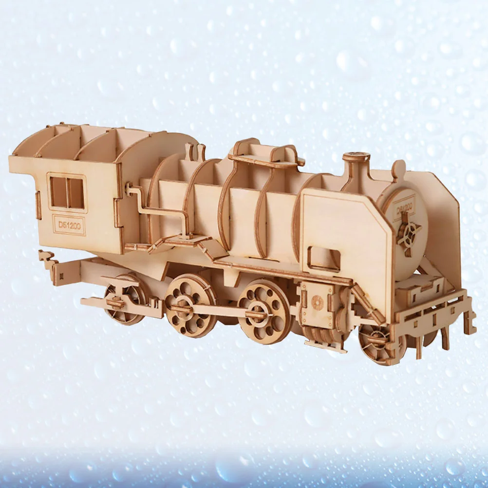 3D Kids Puzzles Wooden for Children Three-dimensional Steam Train Model Boy Bamboo