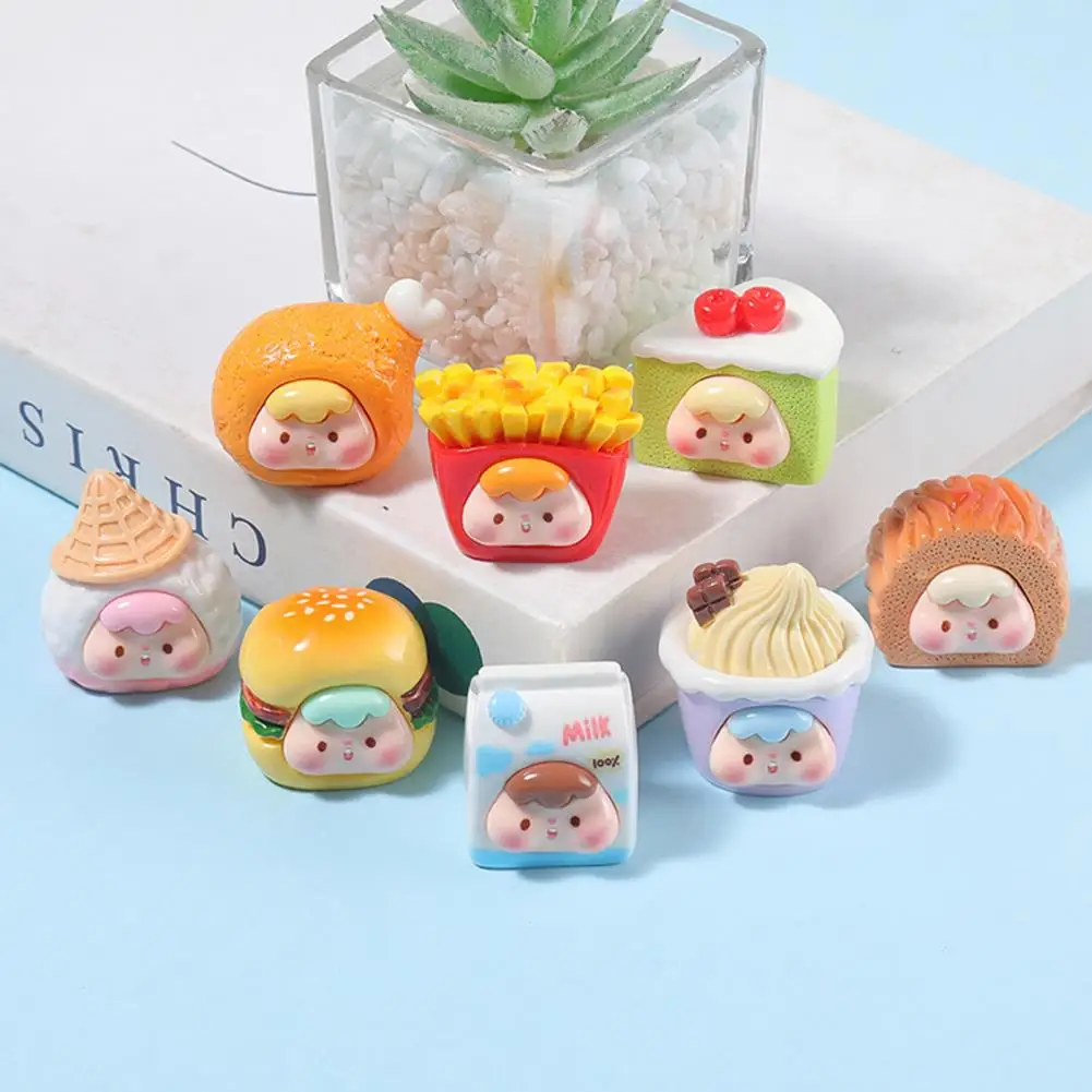 Smooth Surface Resin Art Diy Keychain Accessories 8 Pcs Mini Resin Cartoon Food Figures Set Miniature Dessert Cake for Micro