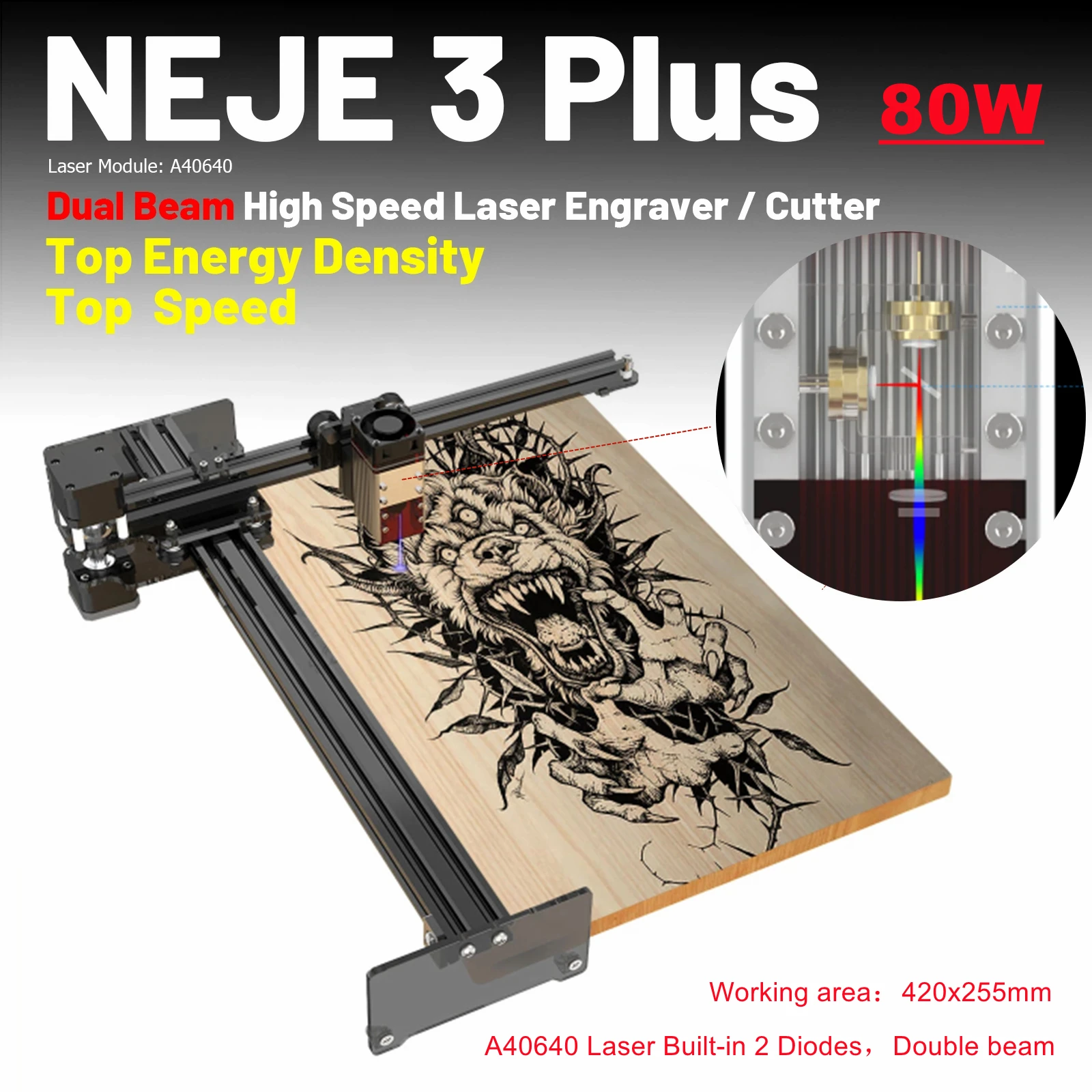 Neje-mestre do Gravador a Laser Plus A40640 80w Cnc Cutter Impressora Máquina de Corte Roteador Lightburn Bluetooth Madeira Metal Ferramentas