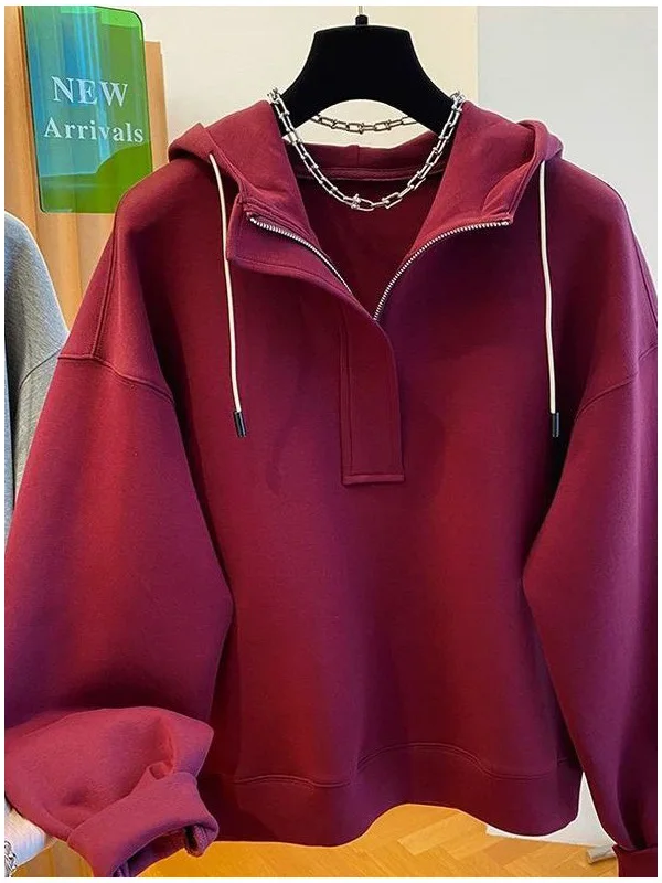 

plus Size Hooded Sweatirt Women's Casual Loose Fit Autumn Winter f Zipper Comfortable Breathable Anti-Wrinkle Sweatirt