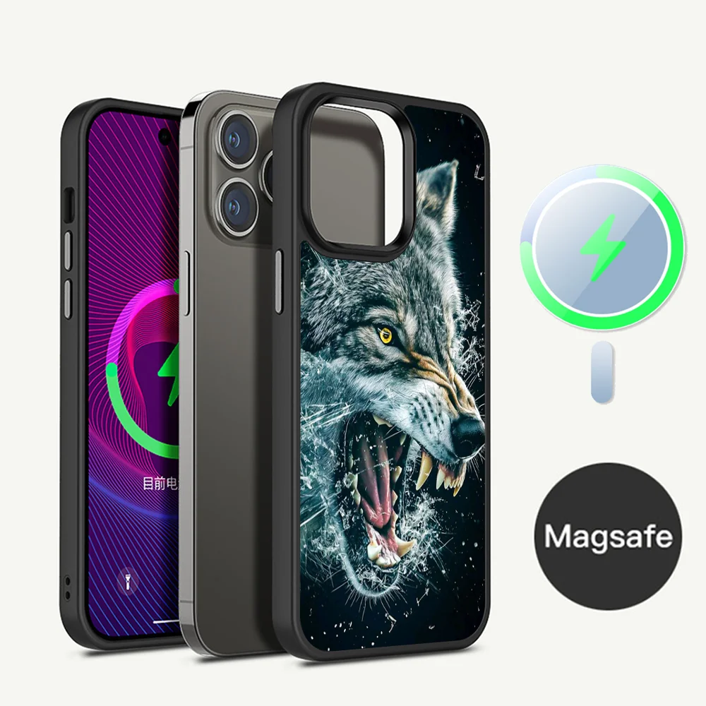 

Animal The Wolf Howl Phone Case Magnetic Case For IPhone 16 14 13 12 11 15 Pro Max Plus For Magsafe Wireless Charge Cover